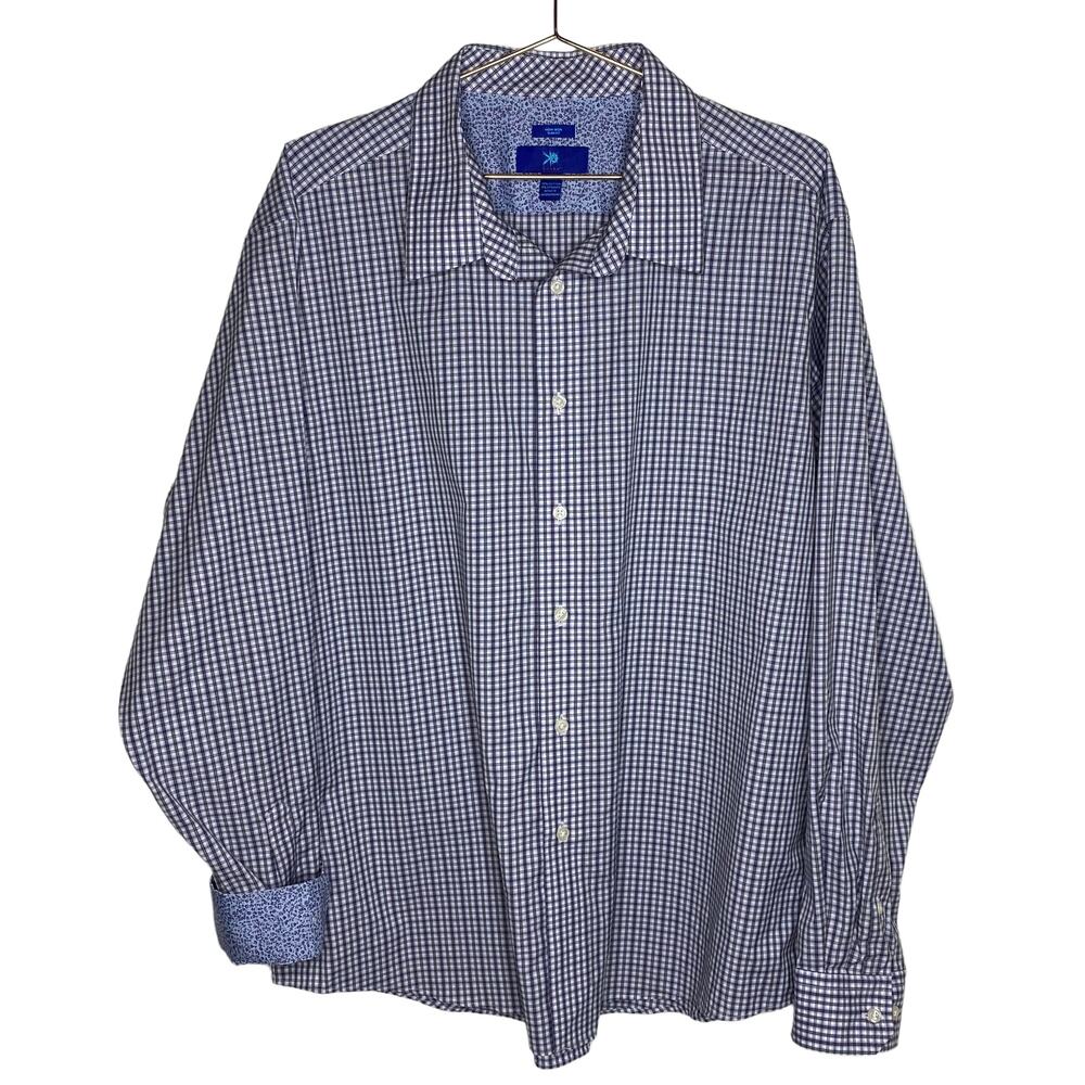 Egara Mens Size XXL Purple Gray Plaid Dress‎ Shirt Non Iron Slim Fit Button Up